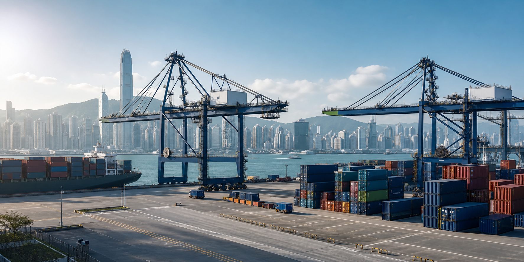 AI generated Hong Kong port logistics scene representing SHENGY trade access