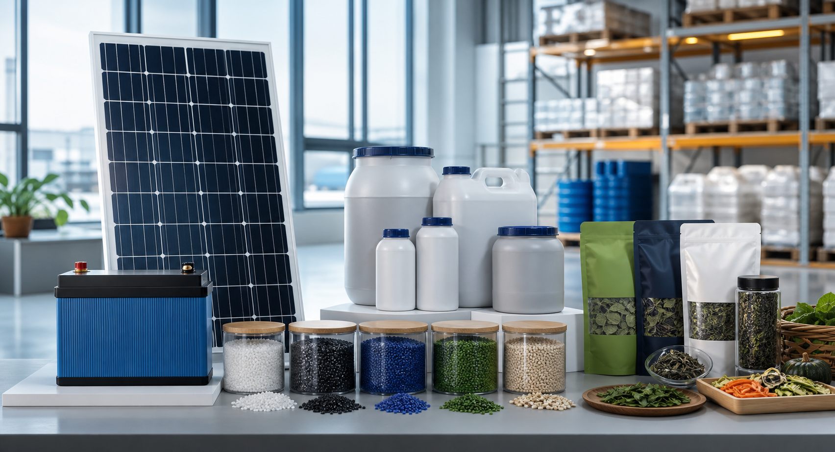 AI generated product scope image showing solar, battery, chemicals and agricultural goods